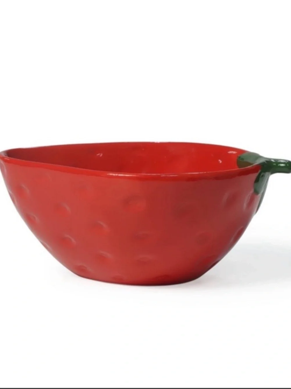 Red Strawberry Ceramic Serving Bowl with Green Leaf Accent - Home Dining Target